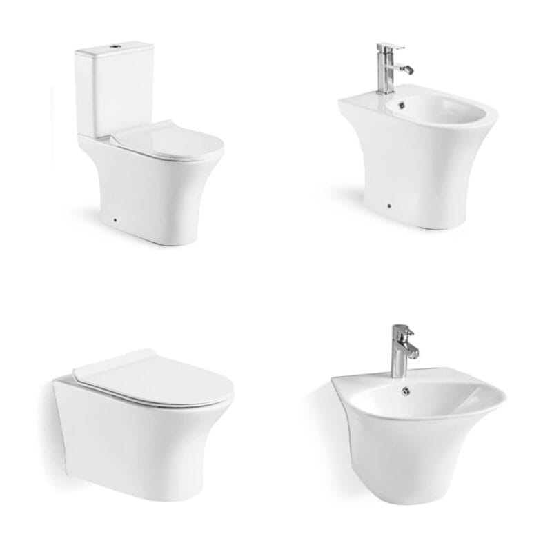 Moderne Badezimmerkombination mit CE-zertifiziertem Stand-WC, Wandbidet und wandhängendem Waschbecken für Luxuswohnungen