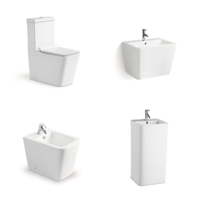 ISO 9001- und CE-zertifiziertes Sanitärset: randloses zweiteiliges WC + wandhängendes Bidet für europäische Wohnbauprojekte