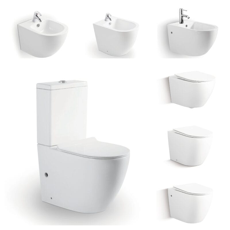 ISO 9001- und CE-zertifiziertes, elegantes weißes Keramik-Badezimmer-Set: randloses WC + passendes Wandbidet