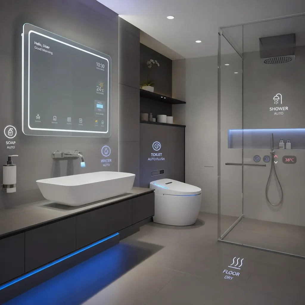 Ein futuristisches Smart-Badezimmer mit berührungsloser Technologie