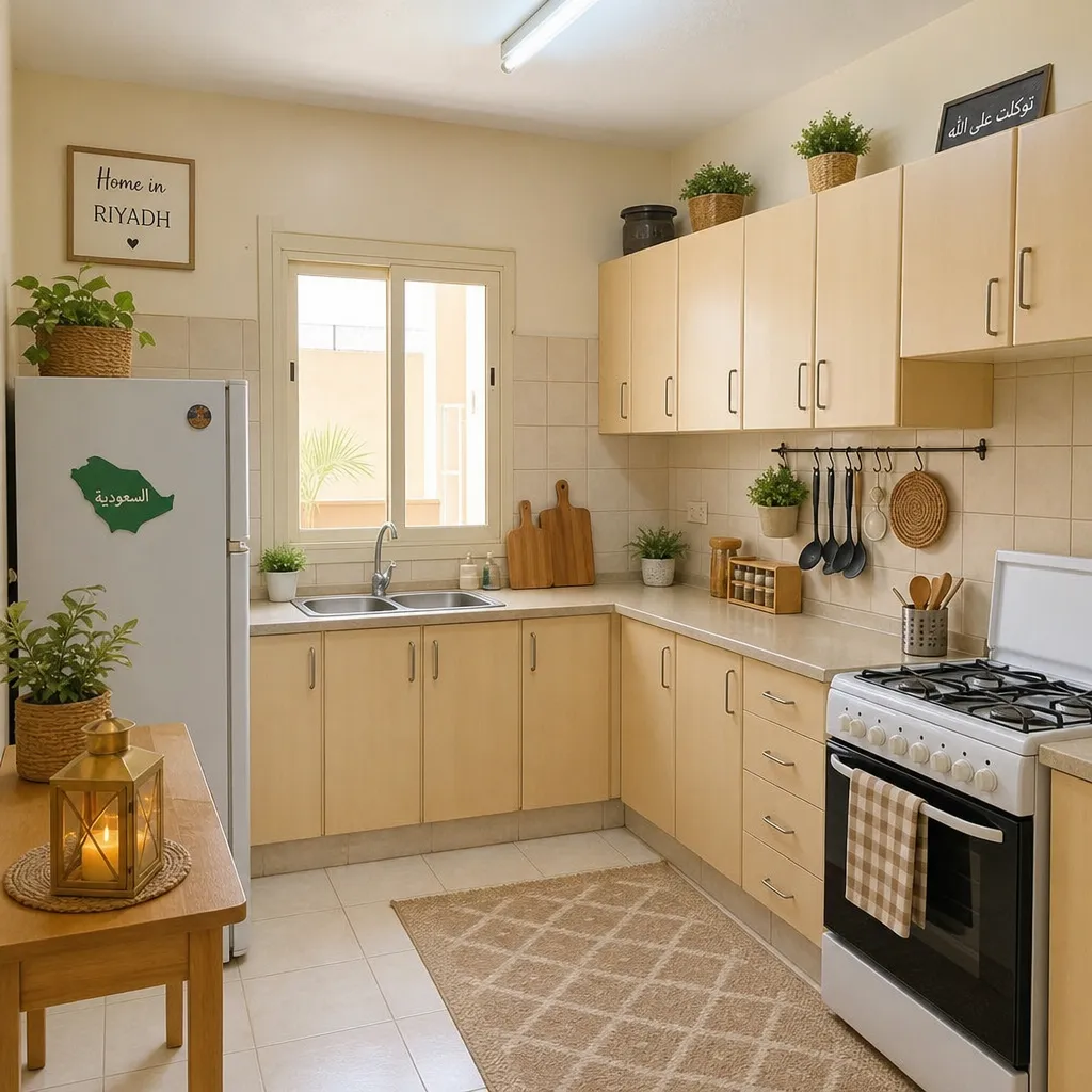 Eine helle, einladende und preisgünstige Küchengestaltung in einem Haus in Riad